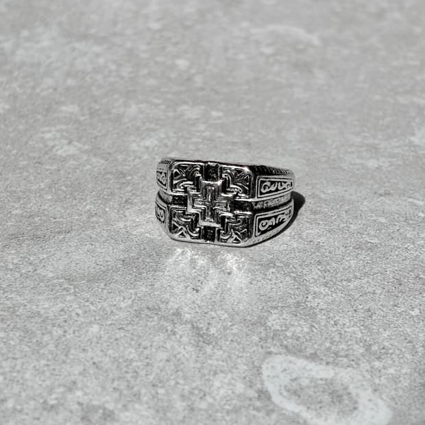 Oribell 볼드 크로스 실버 라지 오픈링 반지