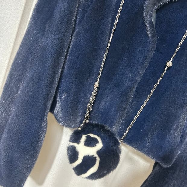 한섬) 오브제 밍크퍼하이넥자켓 네이비색상 -미착용새상품,택포함-