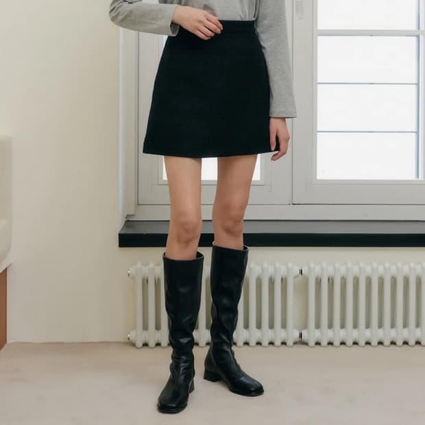 엽페 ROUND TWEED SKIRT_BLACK