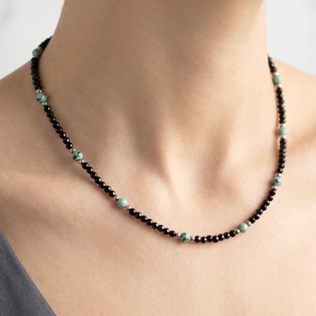 (맞춤) 천연석 커팅 오닉스 터키석 믹싱 원석목걸이