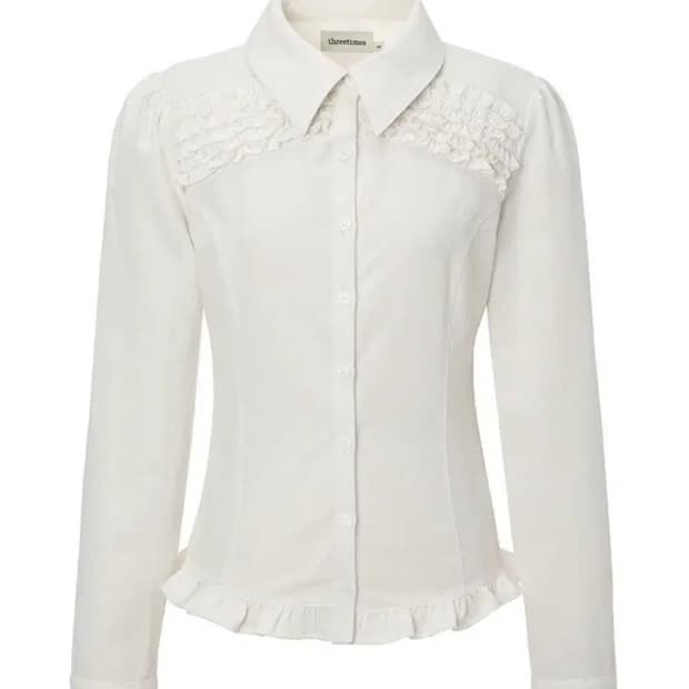 [새상품] 쓰리타임즈 빈티지 프릴 셔츠 M 아이보리