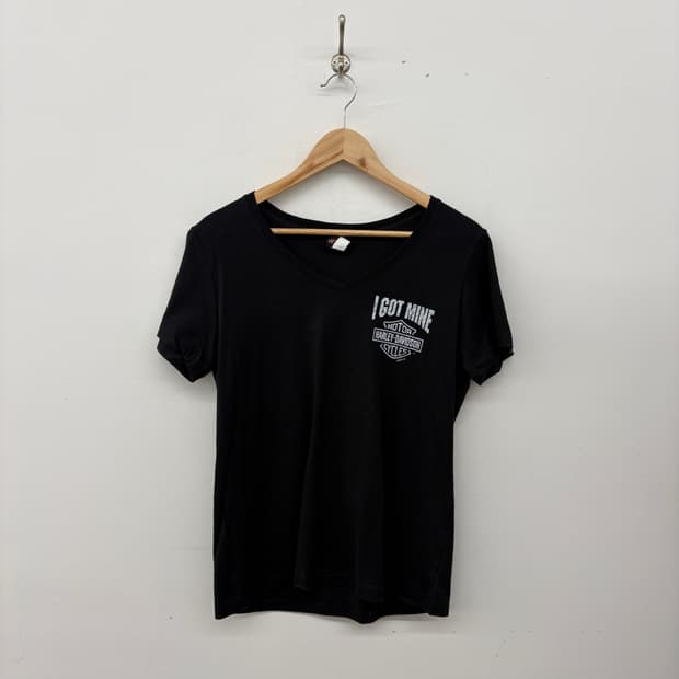 할리데이비슨 블랙 V넥 반팔 티셔츠 여성 L