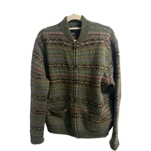 빈티지 폴로 니트 집업 울100%