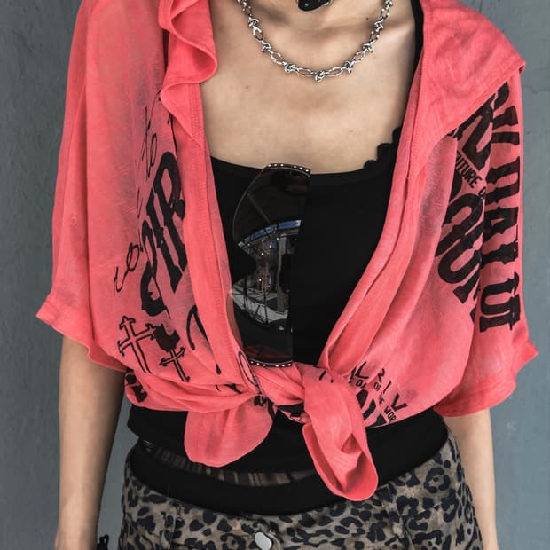 Lettering Printed Pink Cardigan