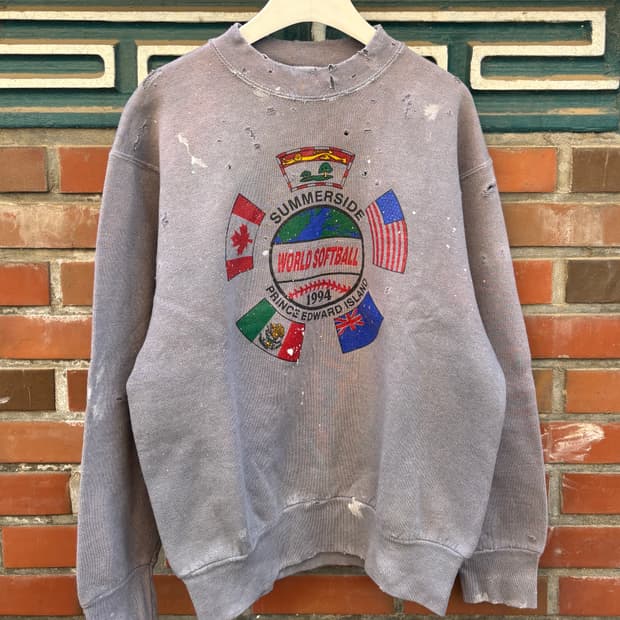 90s fruit of the loom 디스트레스드 블랙다잉 스웻셔츠