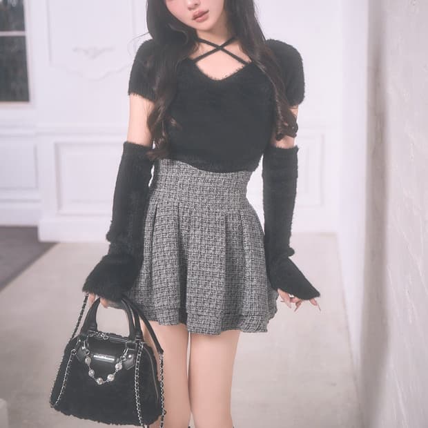 미셸마카롱 라메 트위드 미각 스커트 일브스나걸리양지뢰양산형지뢰계