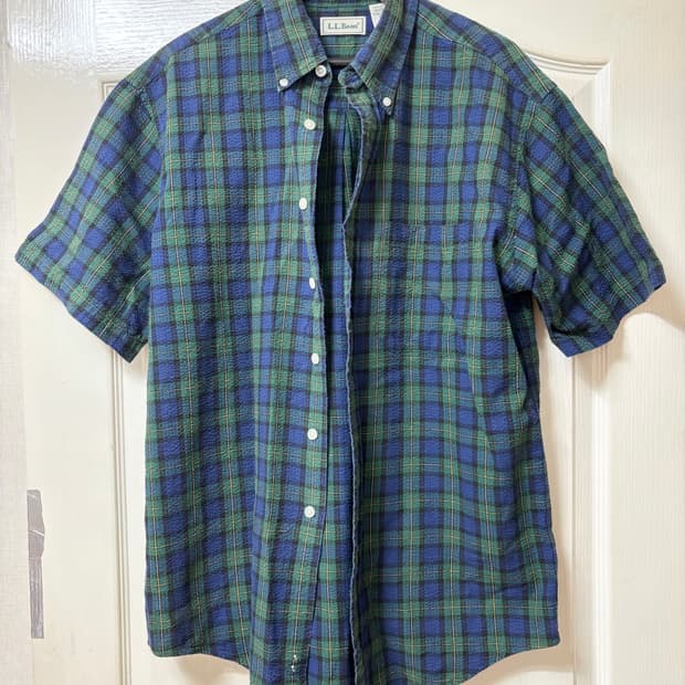 올드 엘엘빈 타탄체크 시어서커 반팔 셔츠