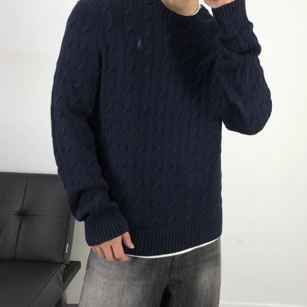 폴로 정품 케이블니트 네이비 블루포니