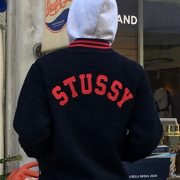 (M)스투시 S로고 플리스 바시티 자켓