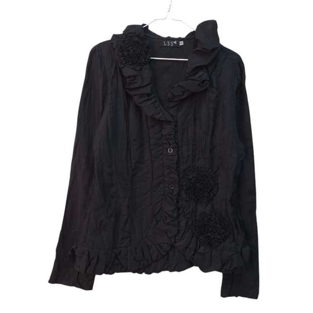 꼼데가르송 st 러플 플라워 디테일 셔링 블라우스