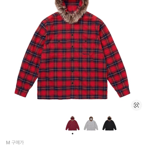 슈프림 24FW 퍼 트림 플란넬 후드 셔츠 - 레드 플레이드 