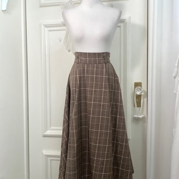 pink brown check back banding skirt