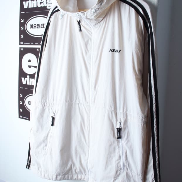 (L-2XL) 널디 집업 바람막이 점퍼자켓 빅사이즈 아이보리-H33076