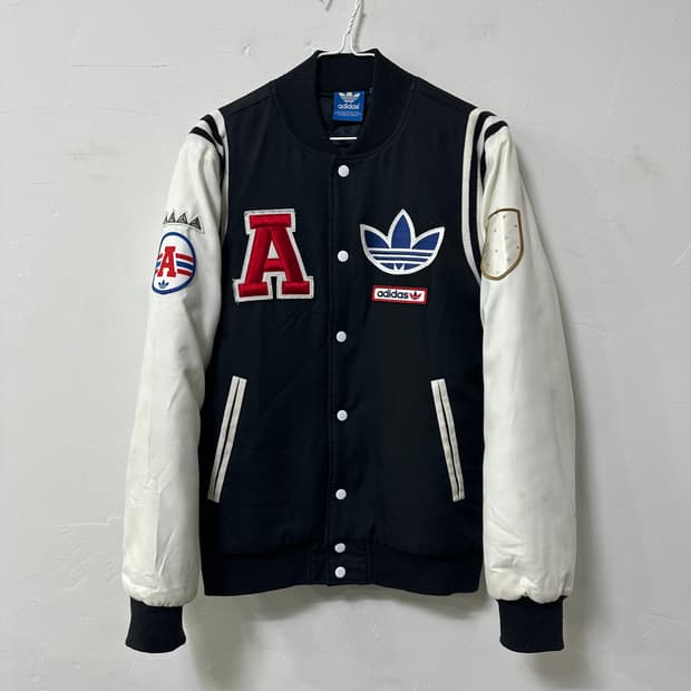 (90) 아디다스 트레포일 패치 빅로고 바시티 자켓