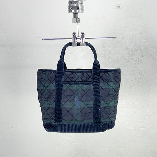 폴로 랄프로렌 블랙와치 골덴 코듀로이 빅 포니 토트백