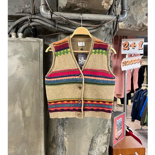 베네통 패턴 니트 베스트 베이지 S #csz3308