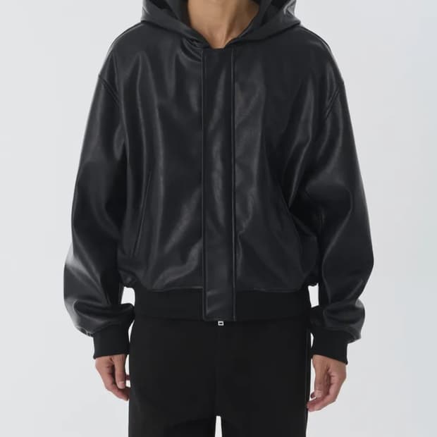 신세틱 레더 오버사이즈 후디드 재킷 [블랙] M