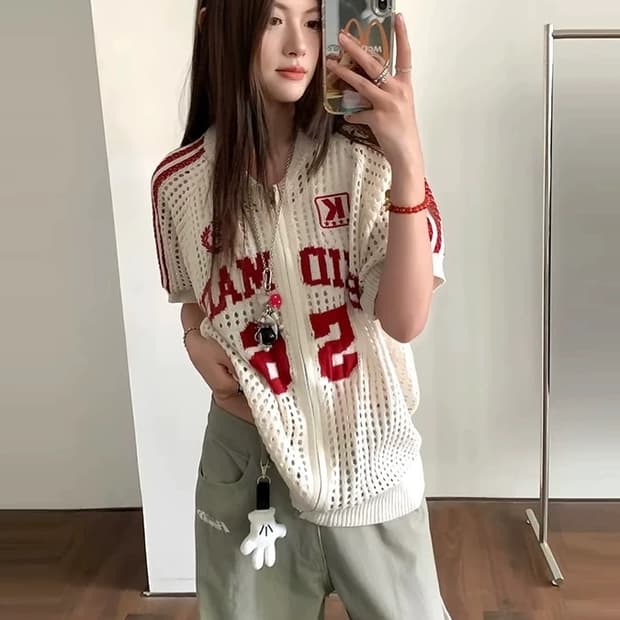 빈티지 메쉬 니트 반팔 집업