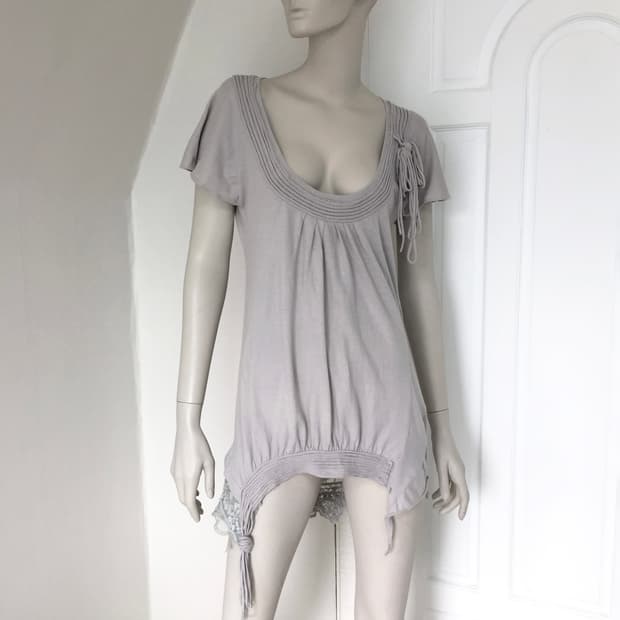 Vintage Crochet Detail Grey Blue Top