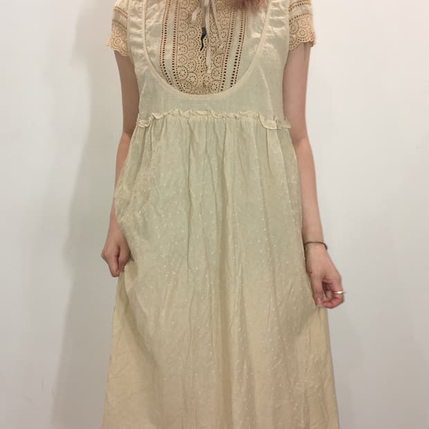 jpn vintage 베이비돌 도트 베이지 원피스