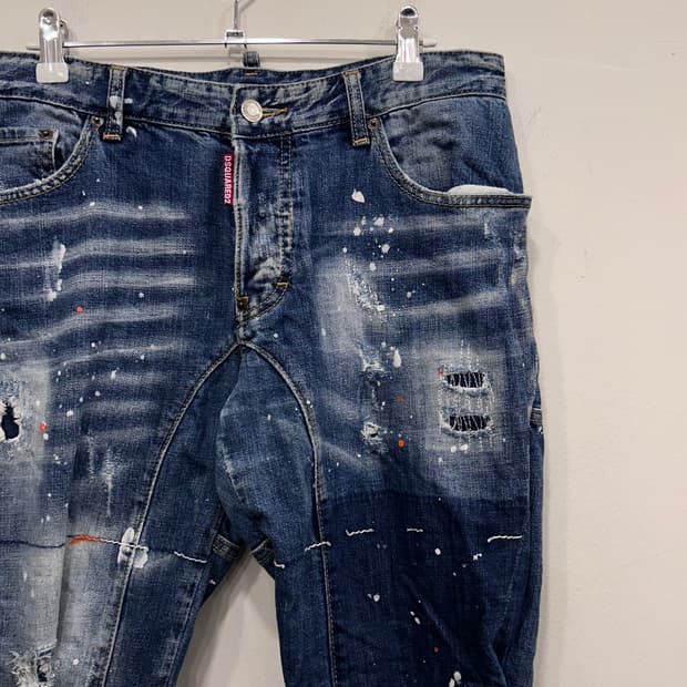 디스퀘어드2 페인팅 데미지 슬림핏 데님팬츠
