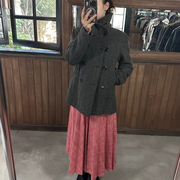 BEAMS BOY vintage check pleated skirt