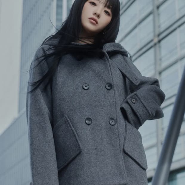 미세키서울 Hoodie double button coat 코트 차콜