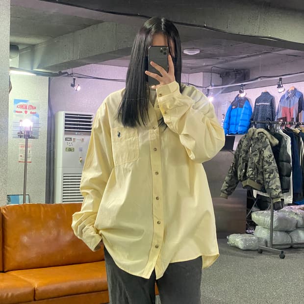 폴로 랄프로렌 자수로고 클래식핏 옐로우 셔츠 B3765