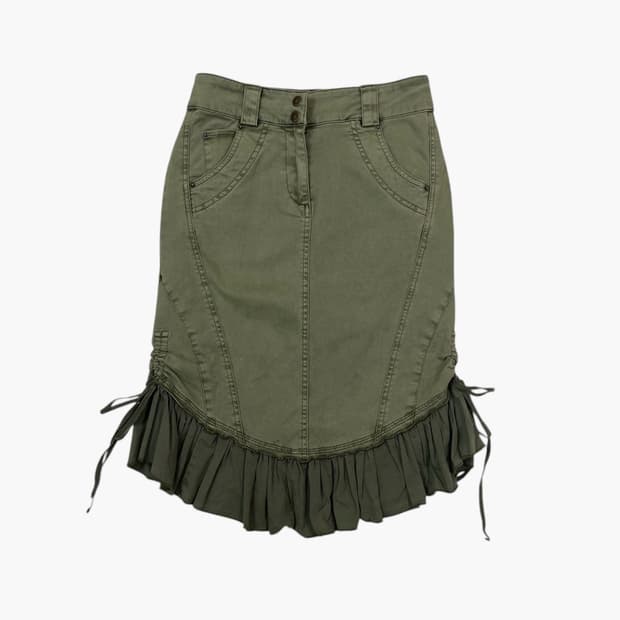 비디지 BDG 카키 셔링 프릴 헴 스커트 XS