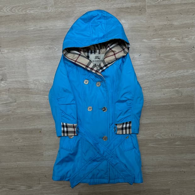 버버리 런던 키즈 노바체크 안감 후드 트렌치코트 [스카이 블루] S
