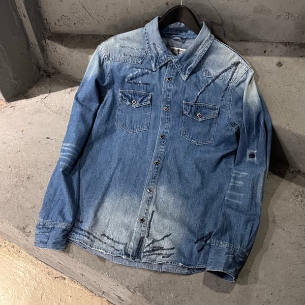 로우박스 그런지 웨스턴 데님셔츠 