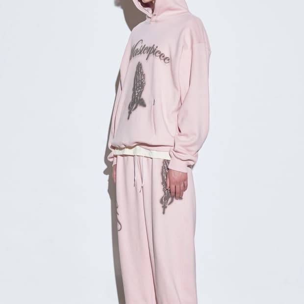 스컬프터 프레잉 후디+팬츠 셋업 세트 / 페일 핑크
