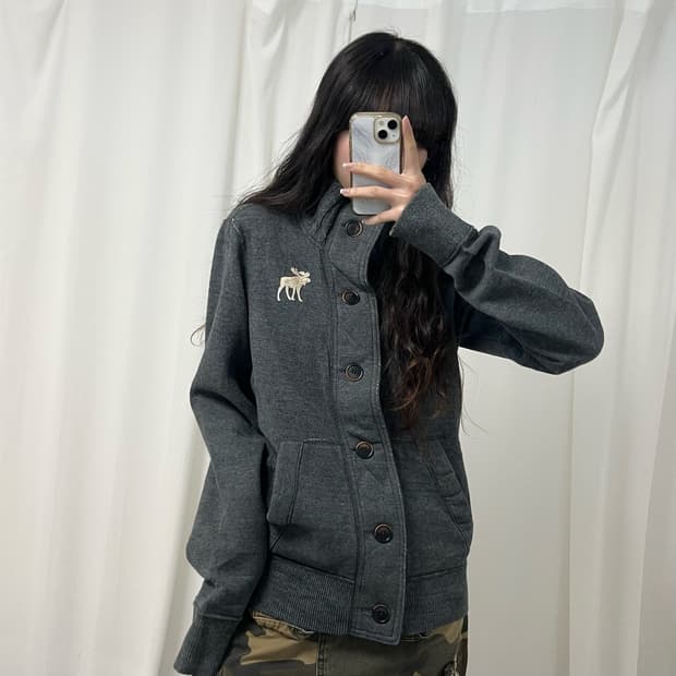 Abercrombie gray button neck zip-up