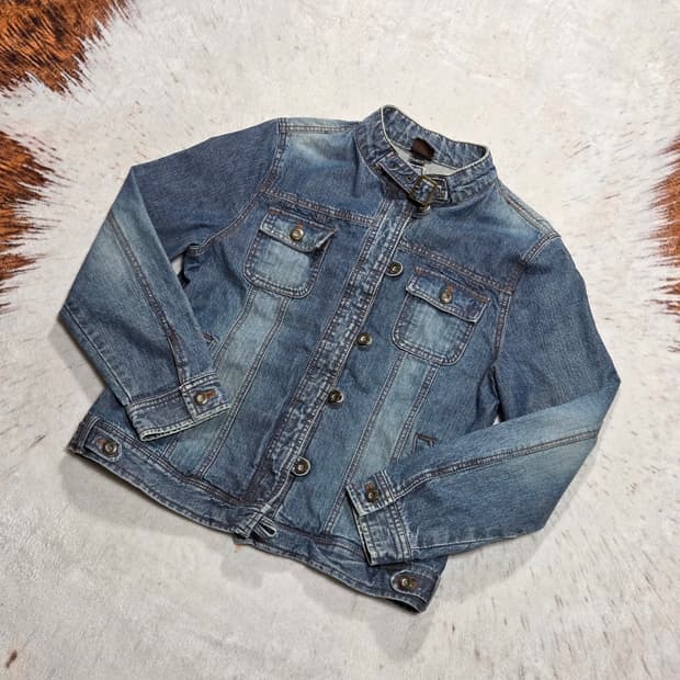 빈티지 넥버클 중청 데님자켓