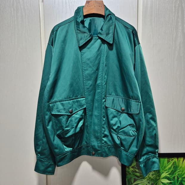 빈티지 그린 포켓 봄버 자켓