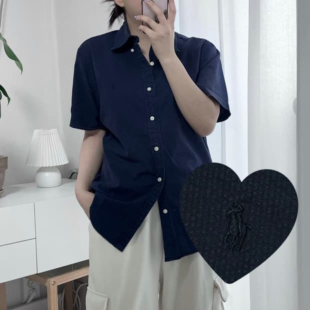[정품] 폴로 네이비 / 블랙포니 시어서커 반팔셔츠 [ M ]