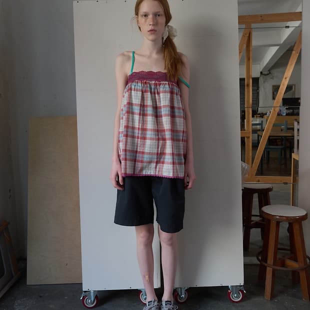 341. Lace Check Tube Top _ Magenta