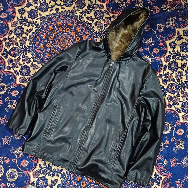 루즈핏 후드퍼 가죽 자켓 100-105size