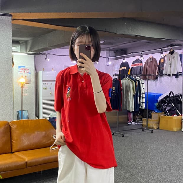 폴로 랄프로렌 빅포니 레드 커스텀핏 카라티 B4873