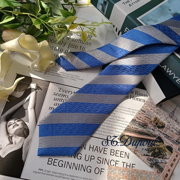 에스.티. 듀퐁 실크 블루 로고 패턴 넥타이 8cm S~A+등급 E823