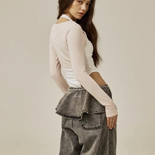 [*단종* 쓰리타임즈] Ruffle baggy jeans M
