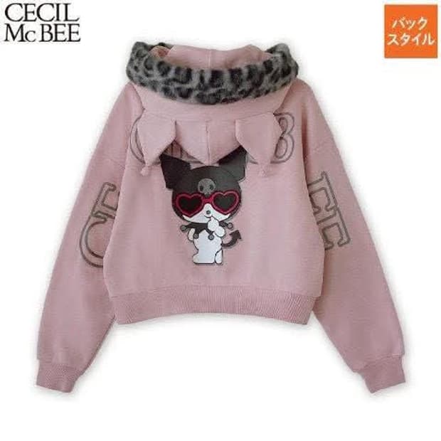 미사용) 세실맥비 산리오 콜라보 쿠로미 호피 퍼 핑크 갸루 후드집업