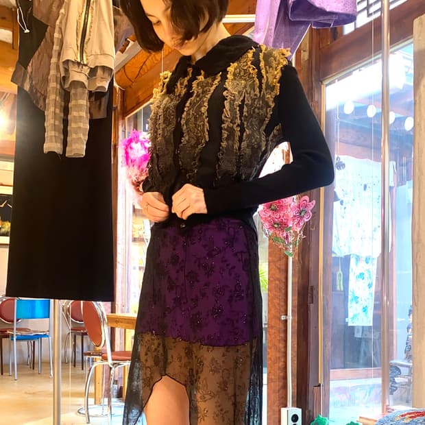 90s Didier Parakian 디스트레스트 프린지 니트 가디건