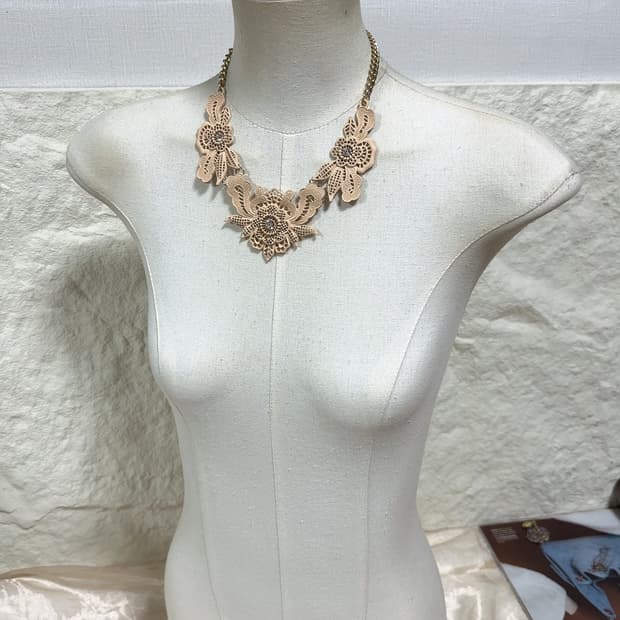 빈티지 미국 레이스 플라워 쿠바체인 목걸이