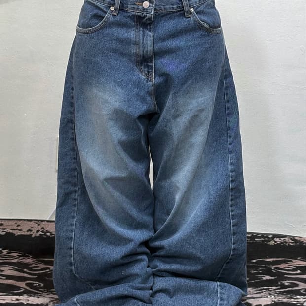 화이트 워싱 데님 벌룬 와이드 팬츠
