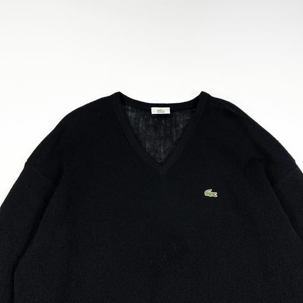 라코스테 크록 브이넥 블랙 니트 (XL)