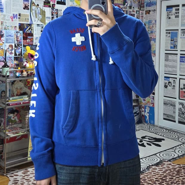 홀리스터 블루 패치 레터링 후드집업