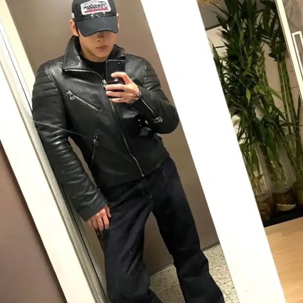 (105) System 시스템옴므 램스킨 바이커 자켓