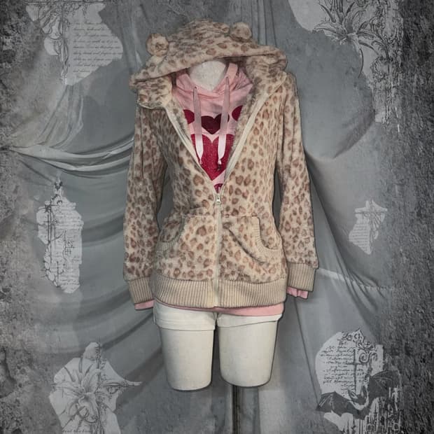 리즈리사 화이트핑크 레오파드 곰돌이 러블리 팝 갸루 코디세트 