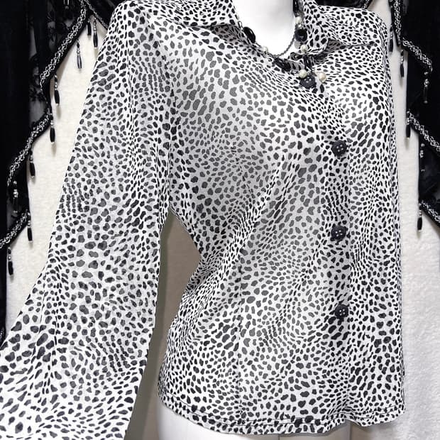 레오파드 호피 시스루 블라우스 셔츠 오네갸루 펑크 헤이세이 시부야 핀터